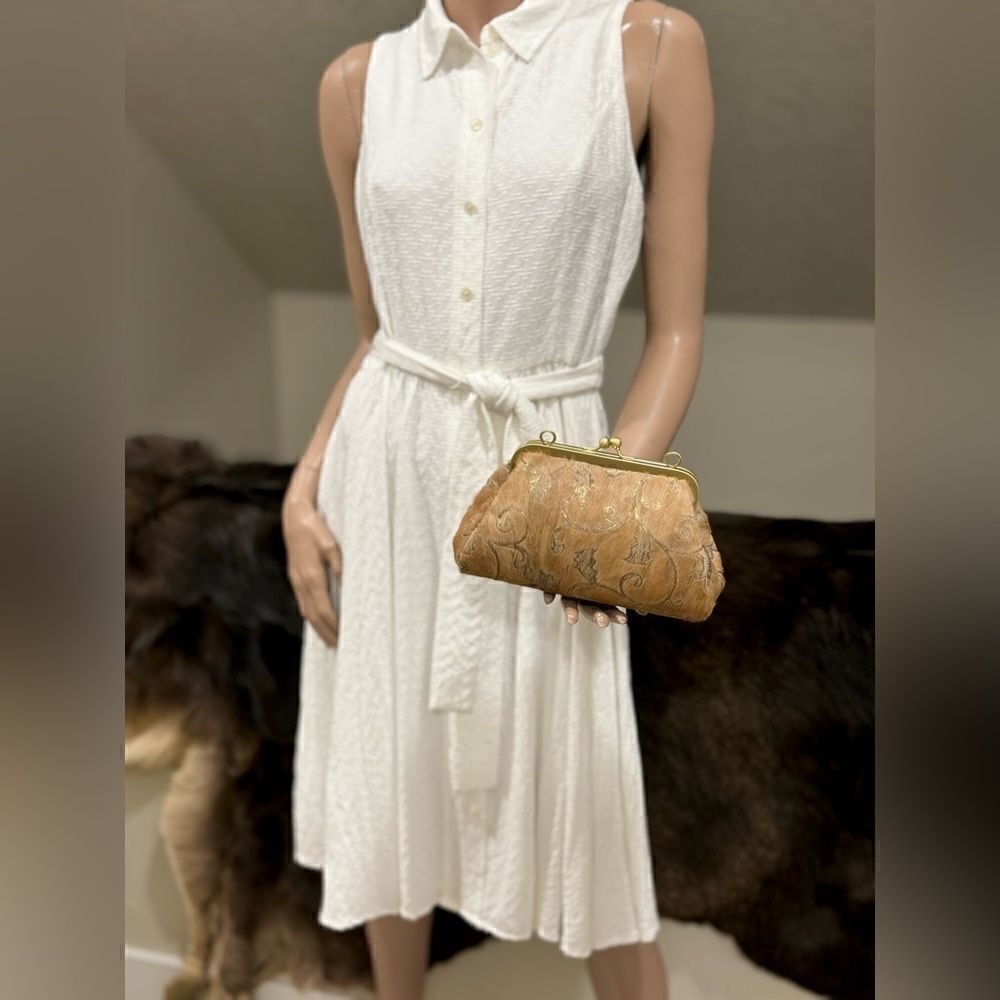 Vintage Style Real Hair-on Calfskin Floral Embossed Kisslock Clutch/Crossbody - Picture 6 of 16